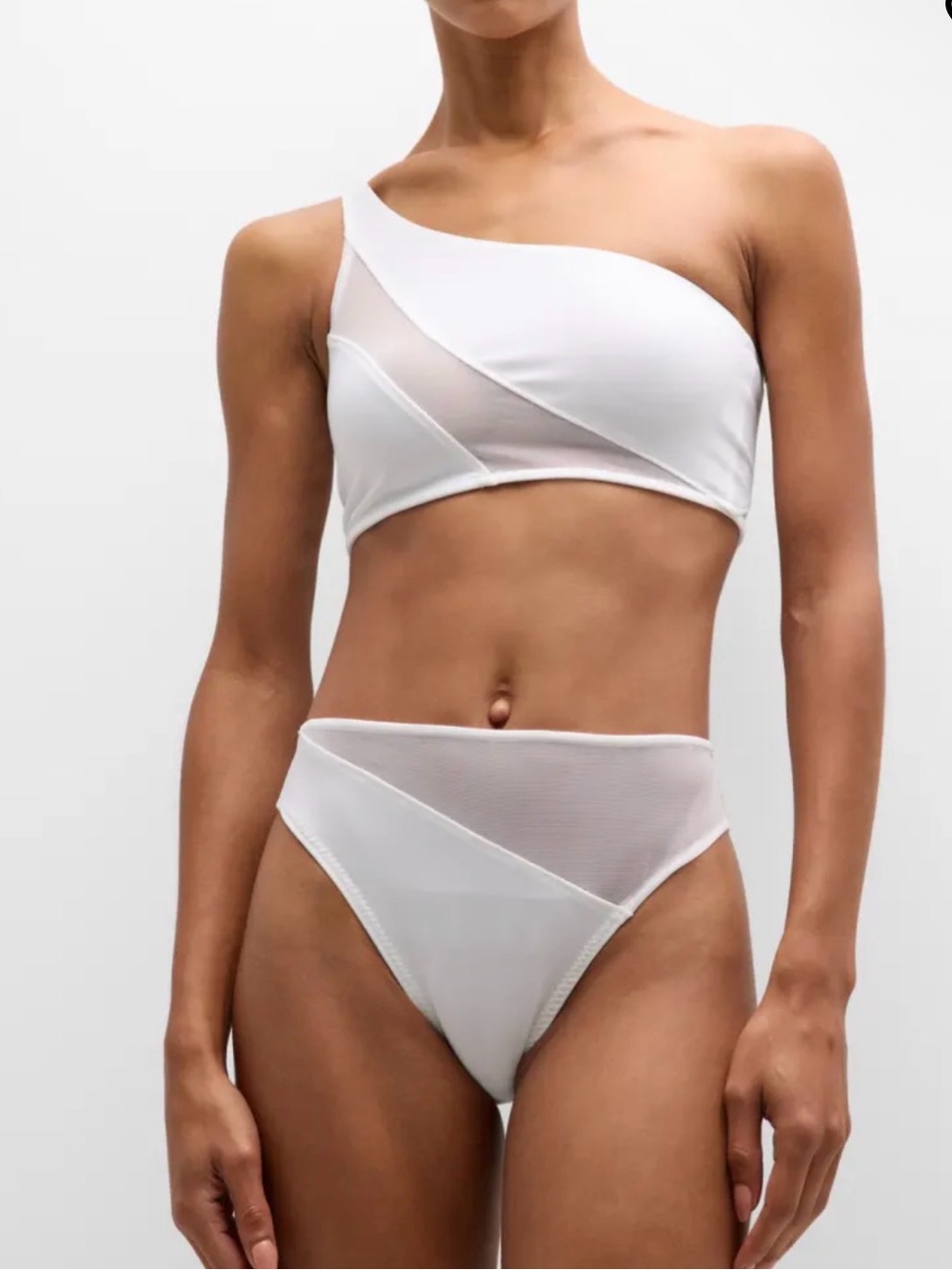 Norma Kamali Snake Mesh One-Shoulder Swim Top Bottom White XS $260 Victoria’s